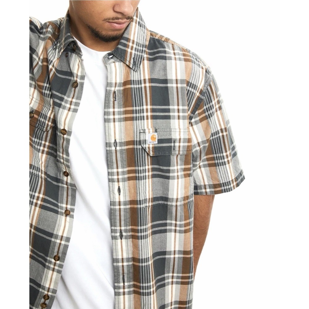 Carhartt Plaid Short Sleeve Button Down Shirt Casual Outdoors Men's Size Large